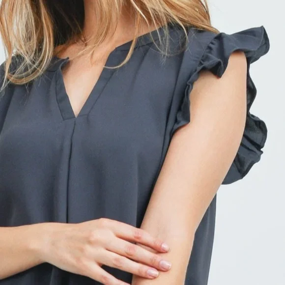 Grey Ruffle Sleeve Blouse - Picture 5 of 5
